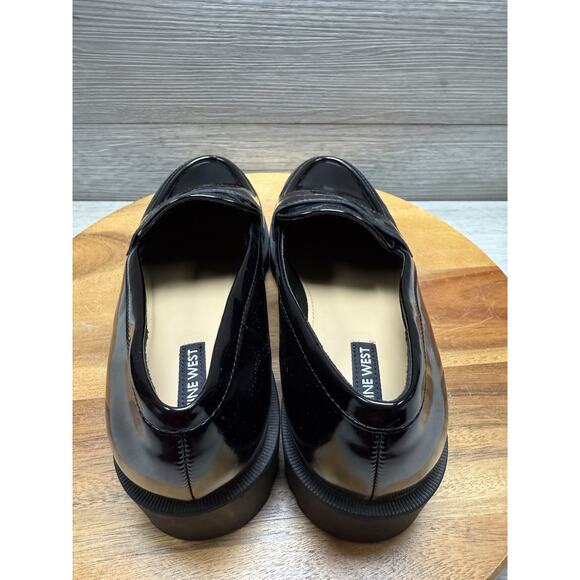 NEW Nine West Black Patent Loafers Size 7M Chunky Lug Dark Academia Work office - Picture 6 of 9